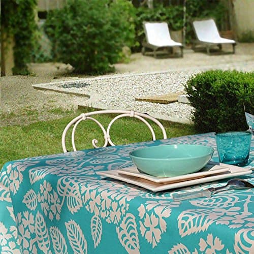 Fleur De Soleil – Coated Cloth Hydrangeas Turquoise coated finish square 120x120 cm – Non Hemmed (Straight Cut) – Size – Material: Cotton
