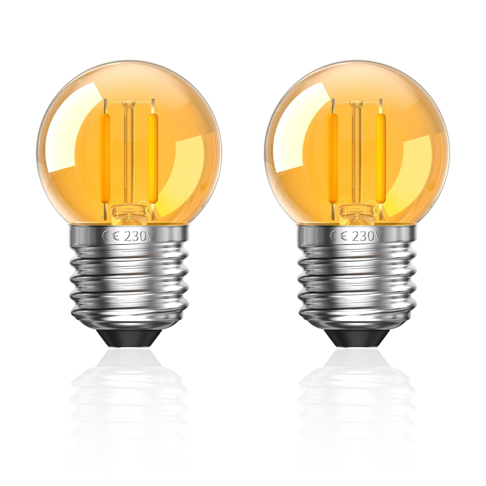 Bonlux 2W E27 LED Night Light Bulbs, G40 Vintage Amber Light Bulb Warm White 2000K Orange Golf Ball Bulbs Equivalent 15W Incandescent Blu-ray Free Non Dimmable AC220-240V for Baby Sleeping (2 Pack)