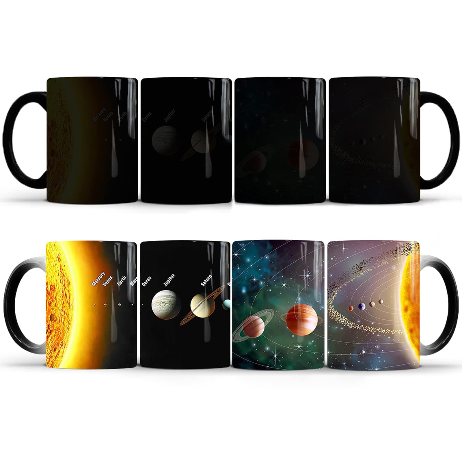 Lawei 4 Pack Color Changing Sublimation Mugs, 12 Oz Ceramic Heated Coffee Cup, Novelty Starry Solar System Mug Set, Heat Changing Magic Mug Gift for Kids, Friends and Lover