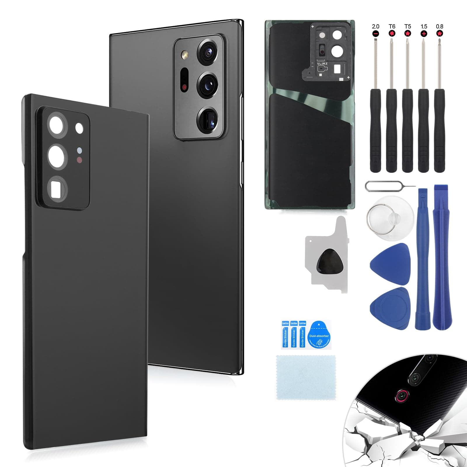 Back Cover for Samsung Galaxy Note 20 Ultra 5G Back Glass Replacement for Samsung Galaxy Note 20 Ultra Rear Glass Replacement Battery Cover Door Accessories with Pre-Installed Camera Frame(Black)