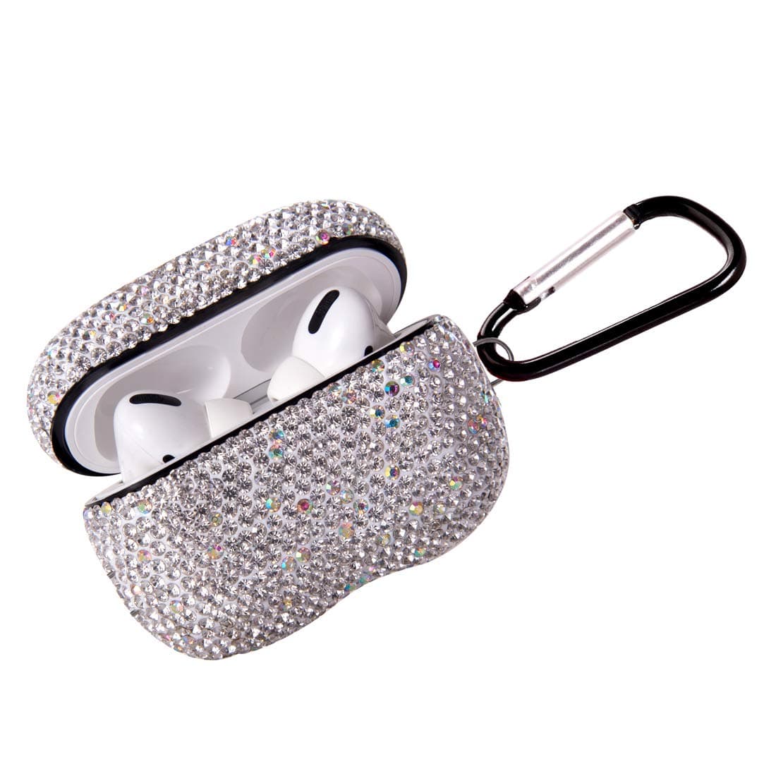Sparkly Diamond Case for AirPods Pro 1&2 Generation with Keychain, Shockproof Protective Premium Bling Rhinestone Cover Skin Compatible with AirPods Pro Charging Case(PRO White+AB C2)