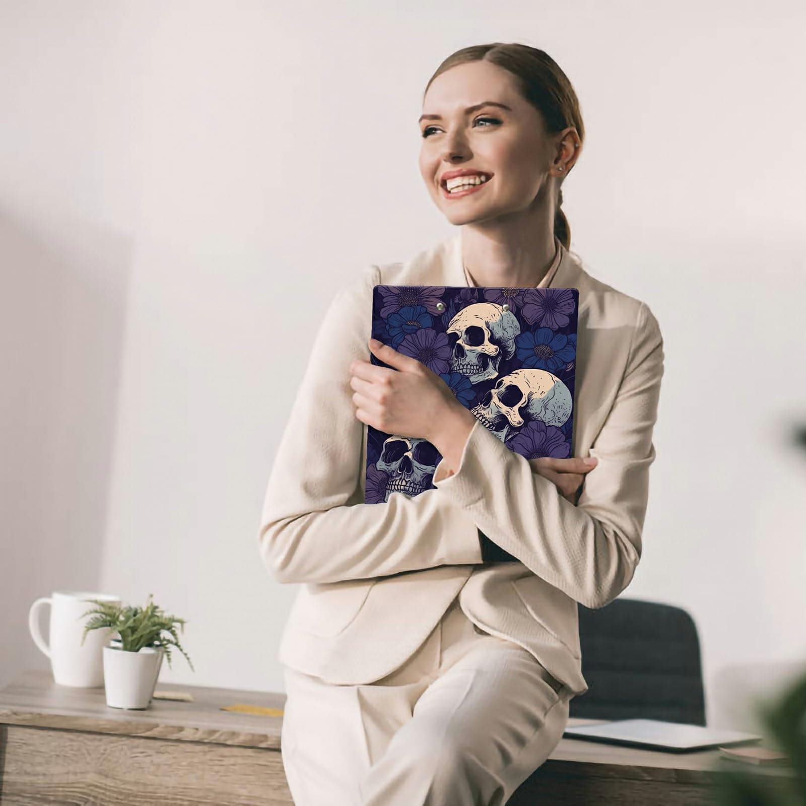 A4 Size Clipboard with Hanging Hook and Low Profile Clip, Plastic Nurse Clipboard Writing Drawing Board with Double-Side Dark Purple Skull Print for Woman Kids Office School Use