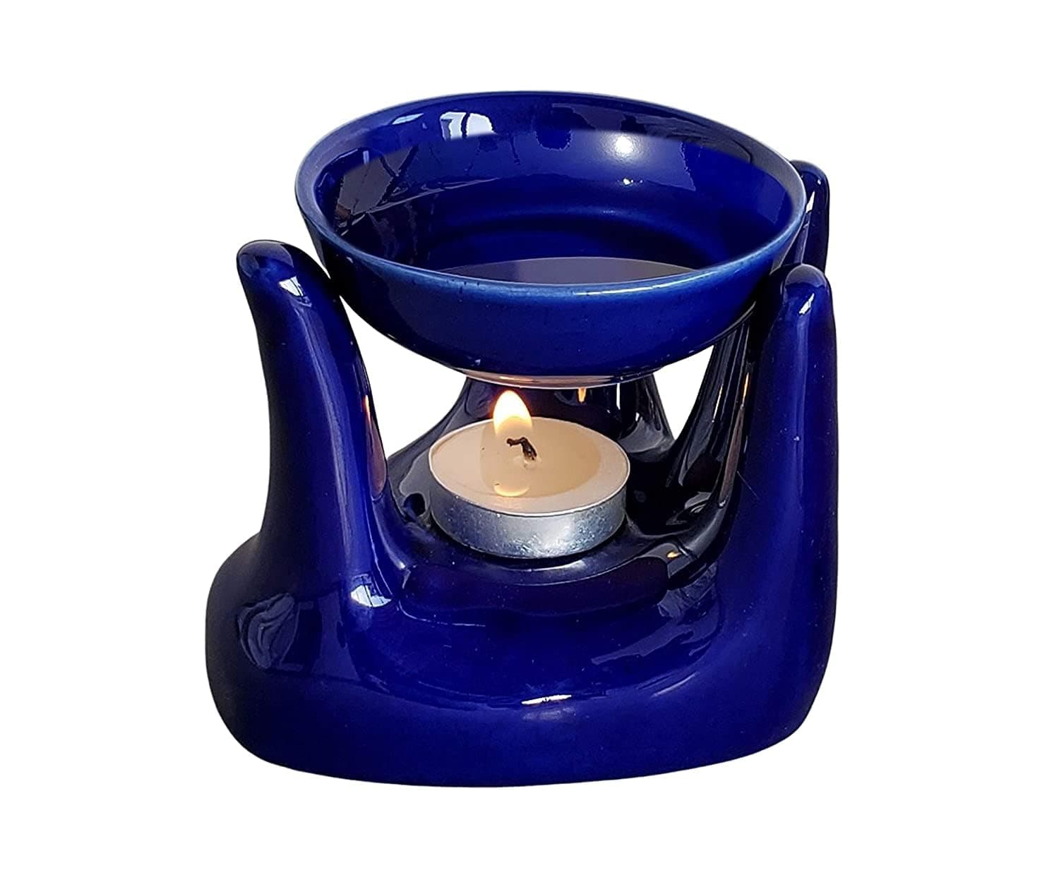 Pure Source India Oil Burner for Home, Office, with 1 Tea Light Candle, Made by Porcelain (Blue)