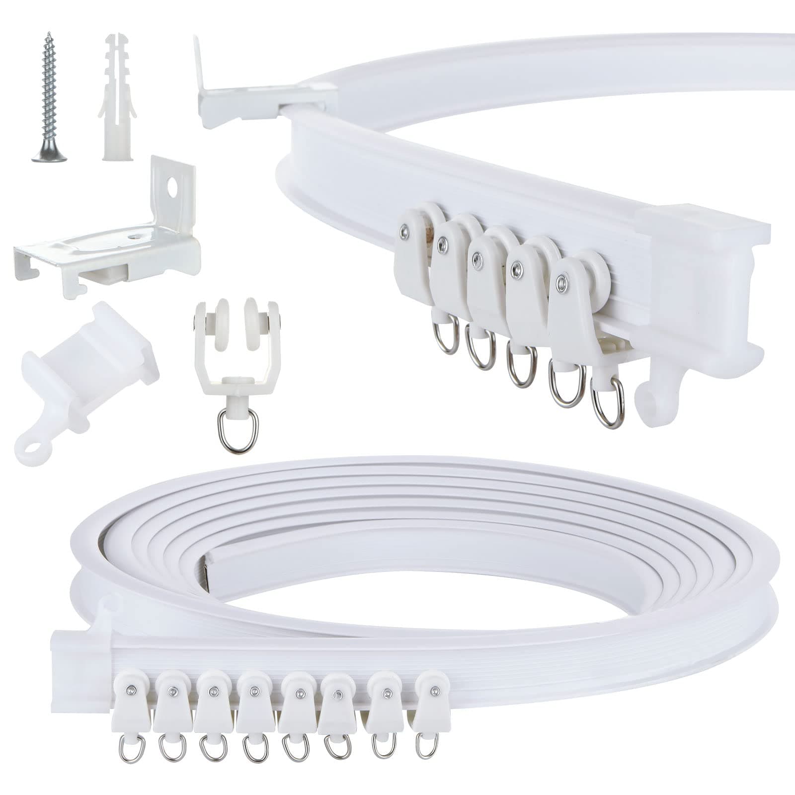 Bendable Curtain Track for Bay Windows, 5M/16.4FT Flexible Wall Ceiling Mounted Curtain Track, Heavy Duty Plastic Curtain Rail Track, Curtain Tracks and Fittings, Room Divider Curtain Rail