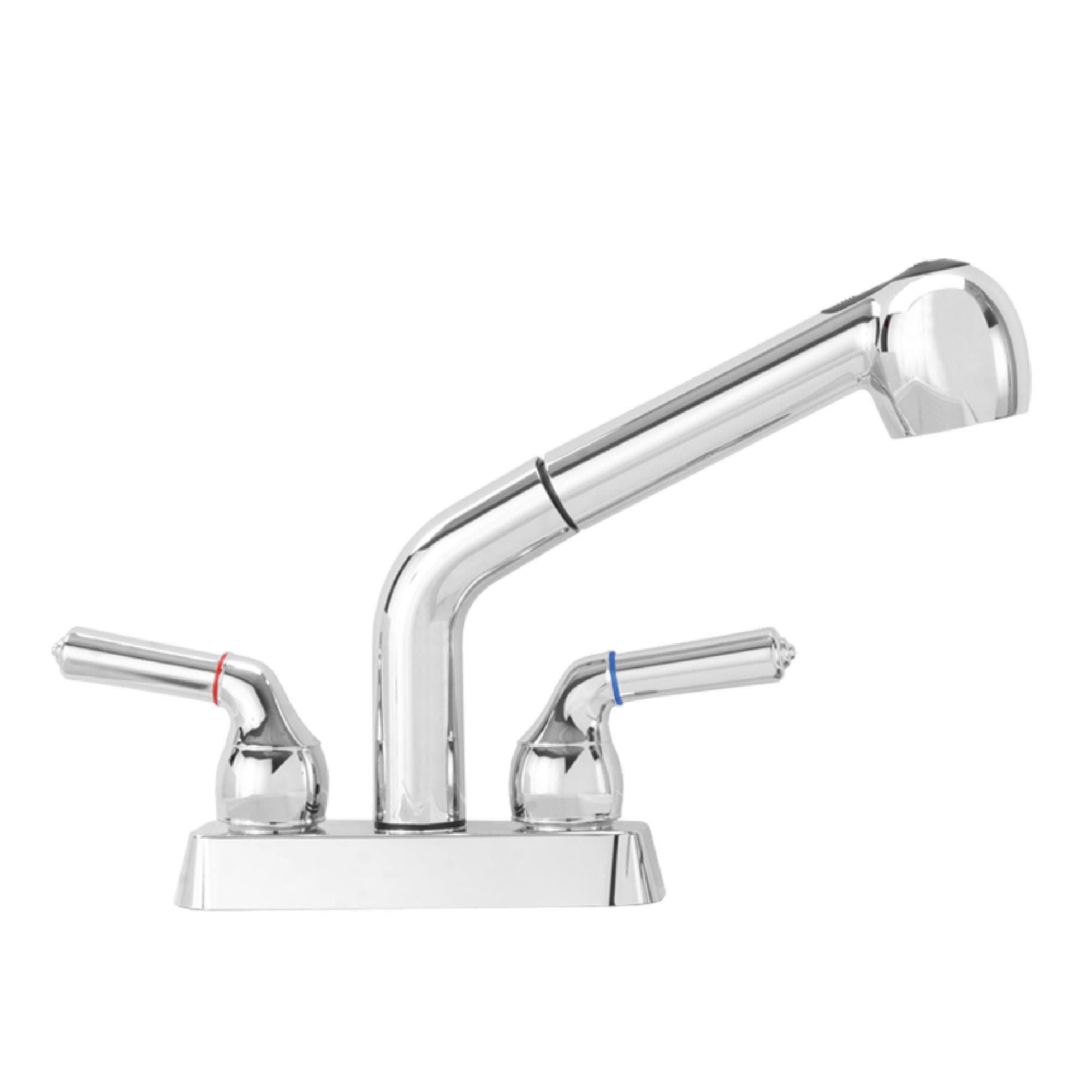 JS Jackson Supplies Dual Handle Pull Out Faucet, Chrome Finish, 4 Inch Center Set, Universal Utility Sink or Laundry Tub ABS Plastic Faucet with Spray Setting