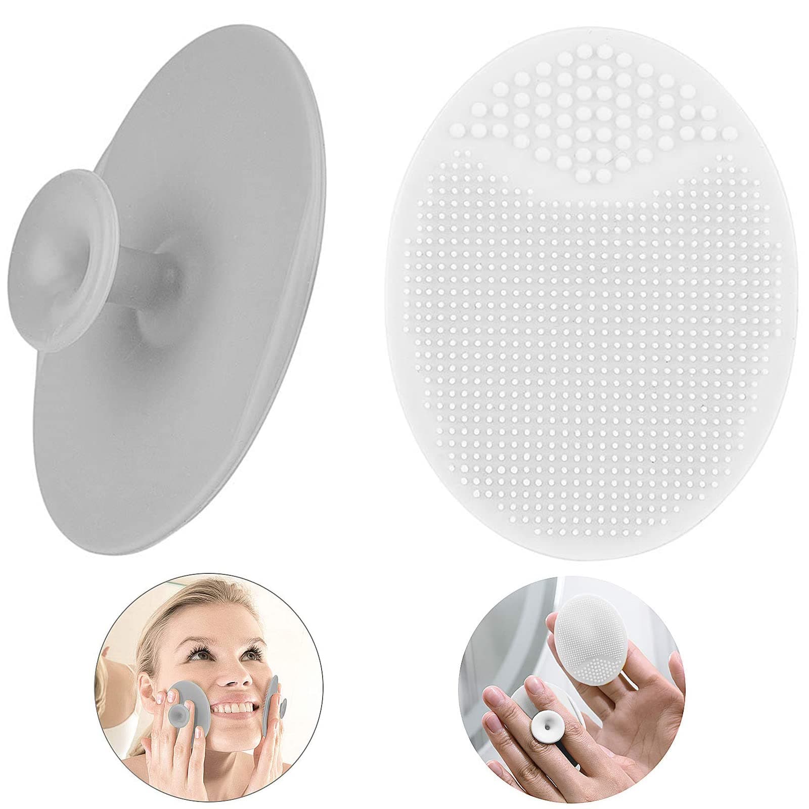 Silicone Face Scrubbers Exfoliator Brush-Facial Cleansing Pads Precision Pore Cleansing Pad Acne Removing Face Brush-2 Pack, Grey and White