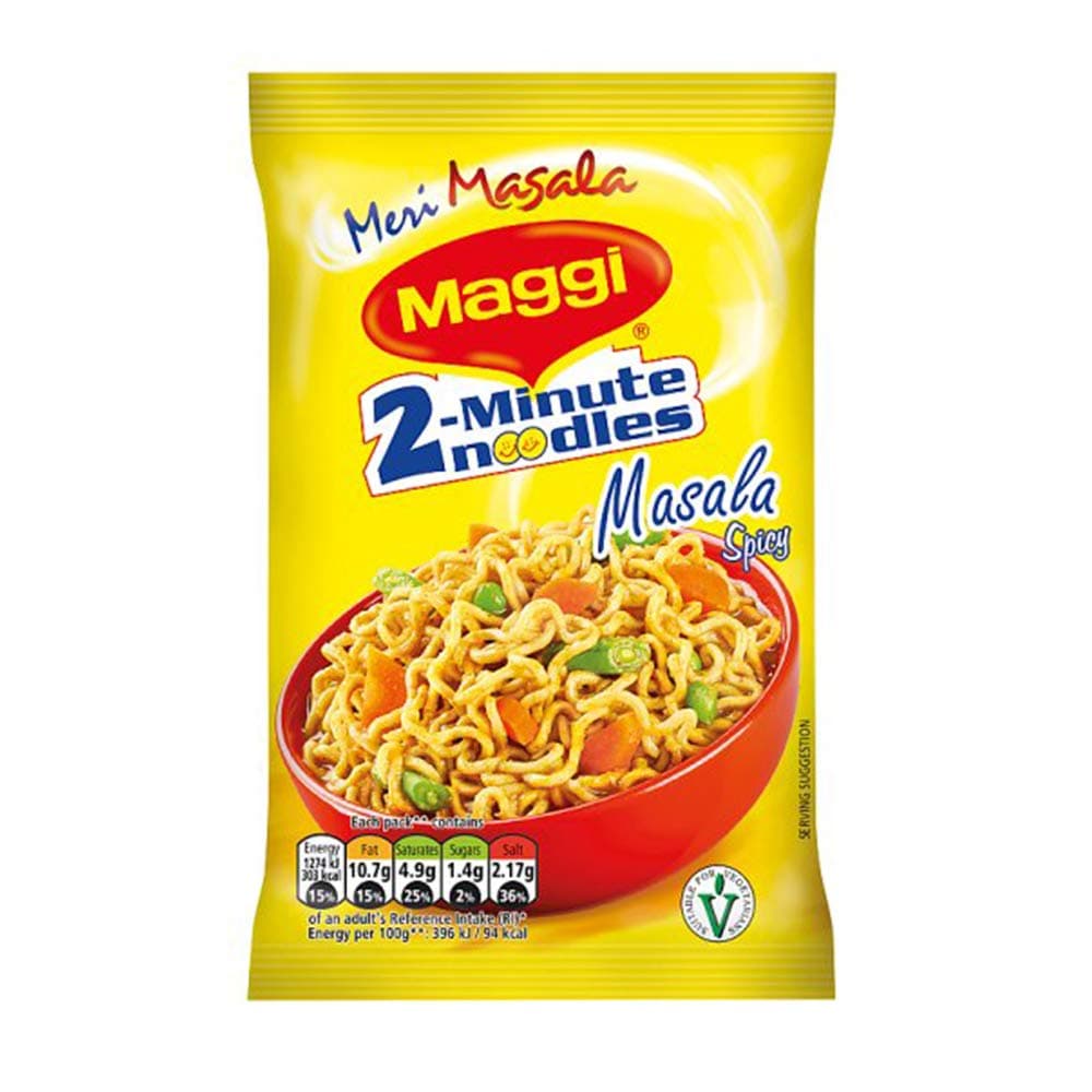 Maggi 2 Minute Noodles Masala Flavour - Made in India - Quick Cook Ready in 2 Minutes - 70g Bag - Pack of 16