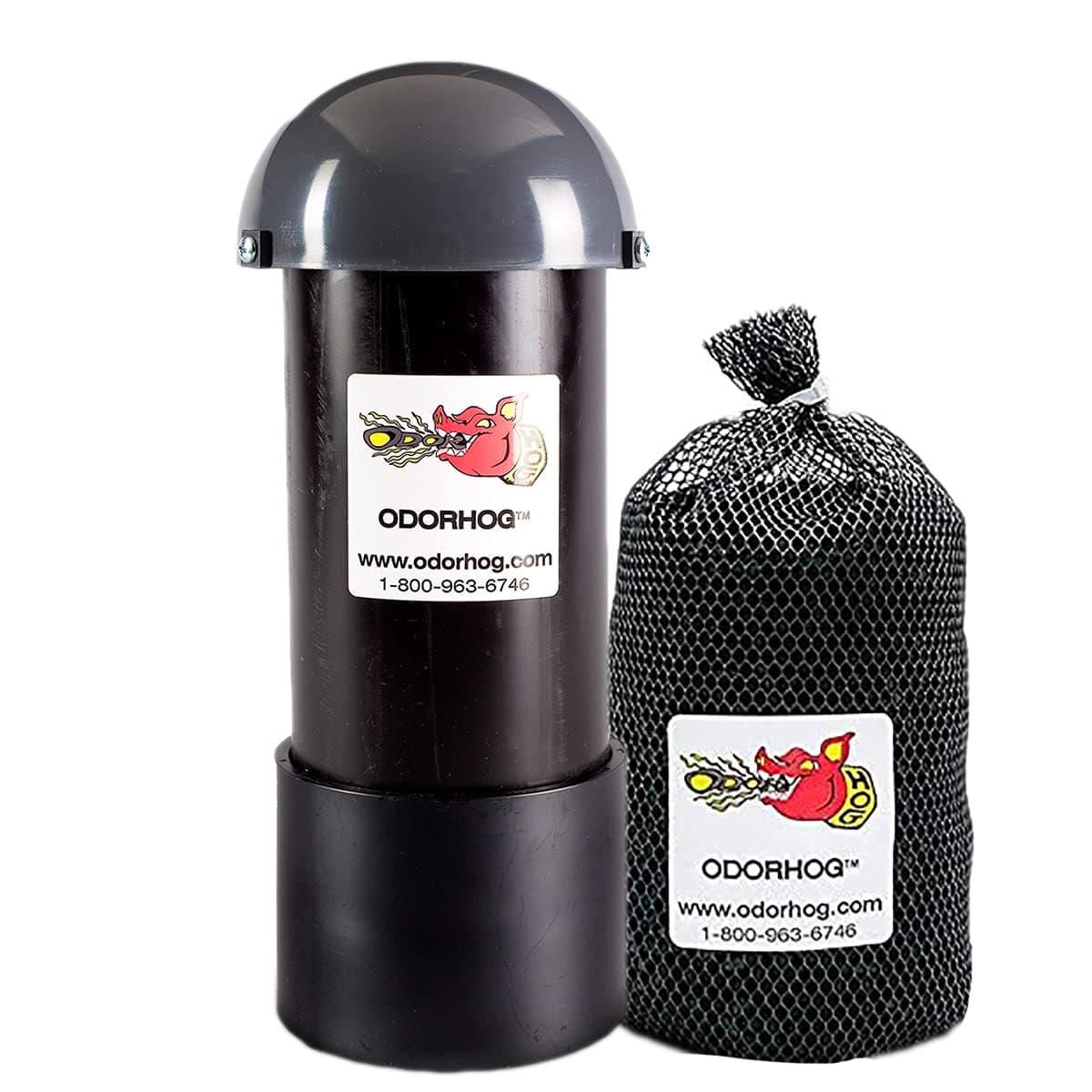 OdorHog Vent Stack Pipe Filter 4.0" Mushroom Cap and Activated Carbon Mesh Replacement Filter Bag 4" Inch Bundle