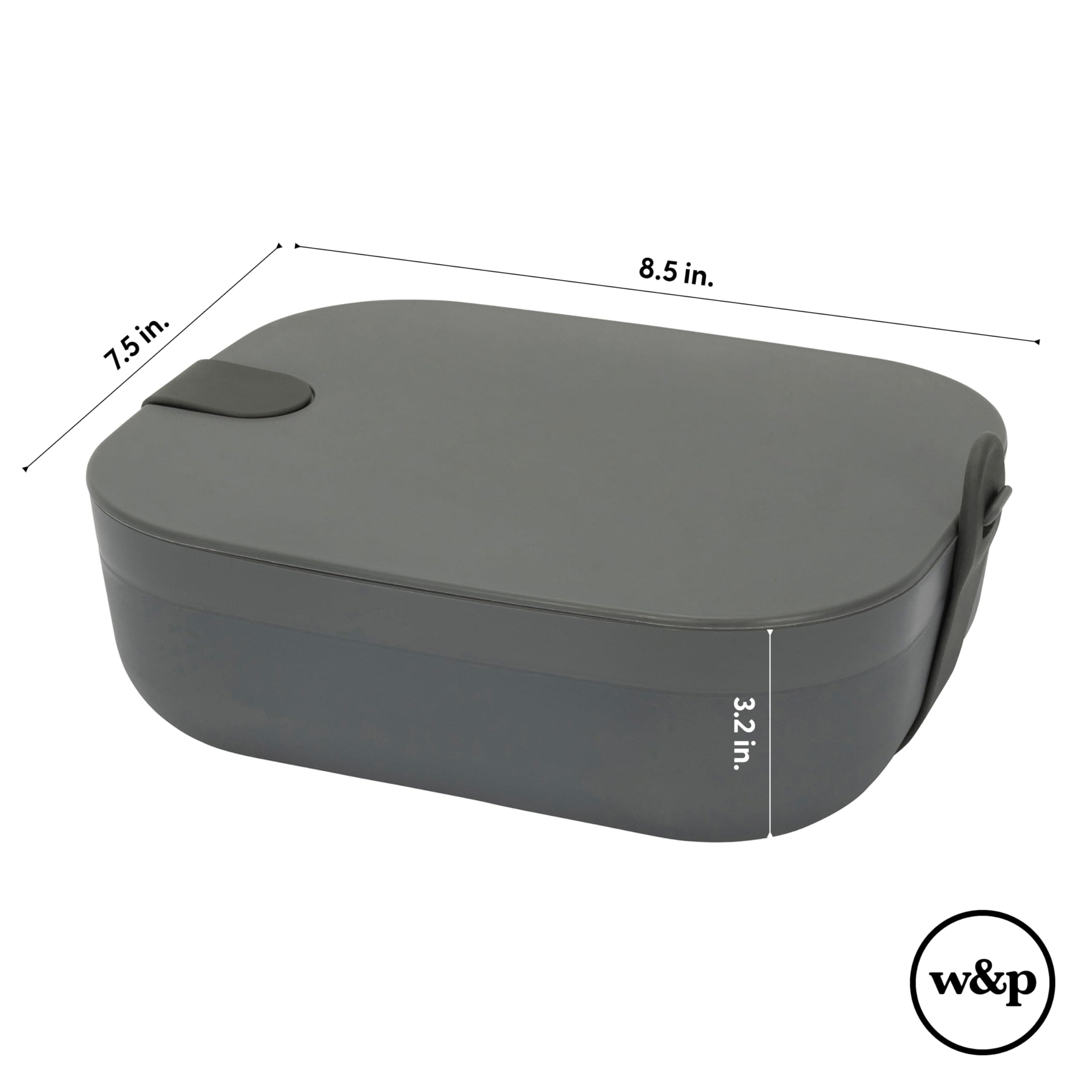 W&P Porter Lunch Box, 3 Compartment Bento Box Style Portable Adult Lunch Box with Snap Strap- Food Container, BPA Free, Dishwasher and Microwave Safe, Charcoal