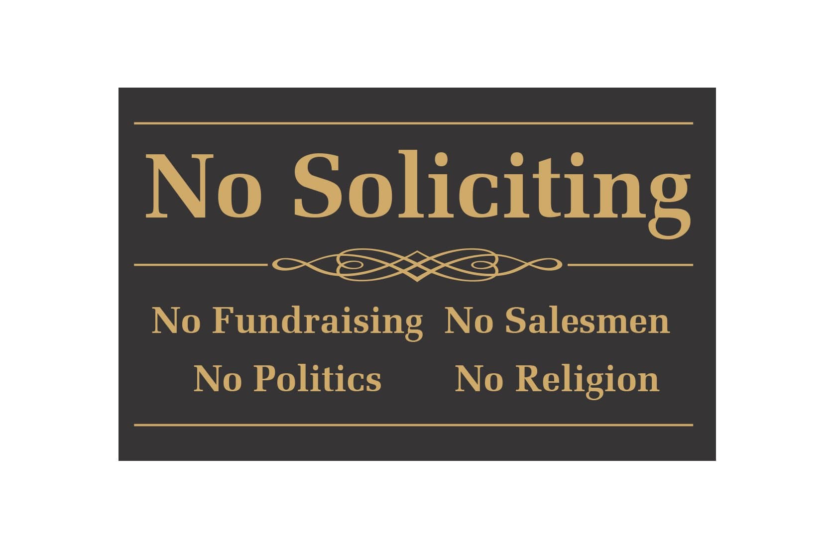 No Soliciting Sign - 2 Pack - 4 x 2.5 inches - Self Adhesive Stickers for Indoor & Outdoor Use, Waterproof - No Fundraising, Salesmen, Politics, Religion