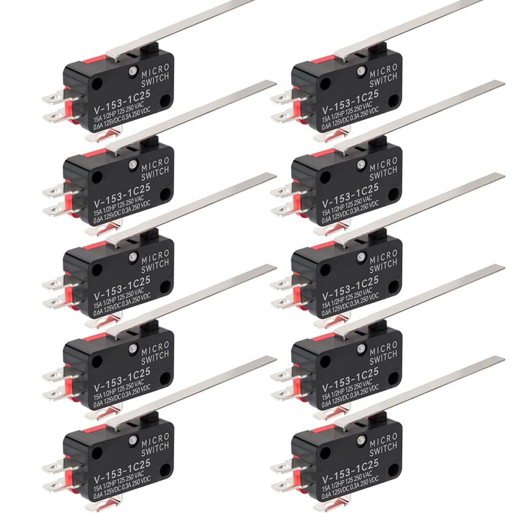 Gebildet 10pcs Micro Switch Hinge Lever 1NO 1NC, 3Pin SPDT Limit Switch Long Lever, Momentary Push Button Actuator