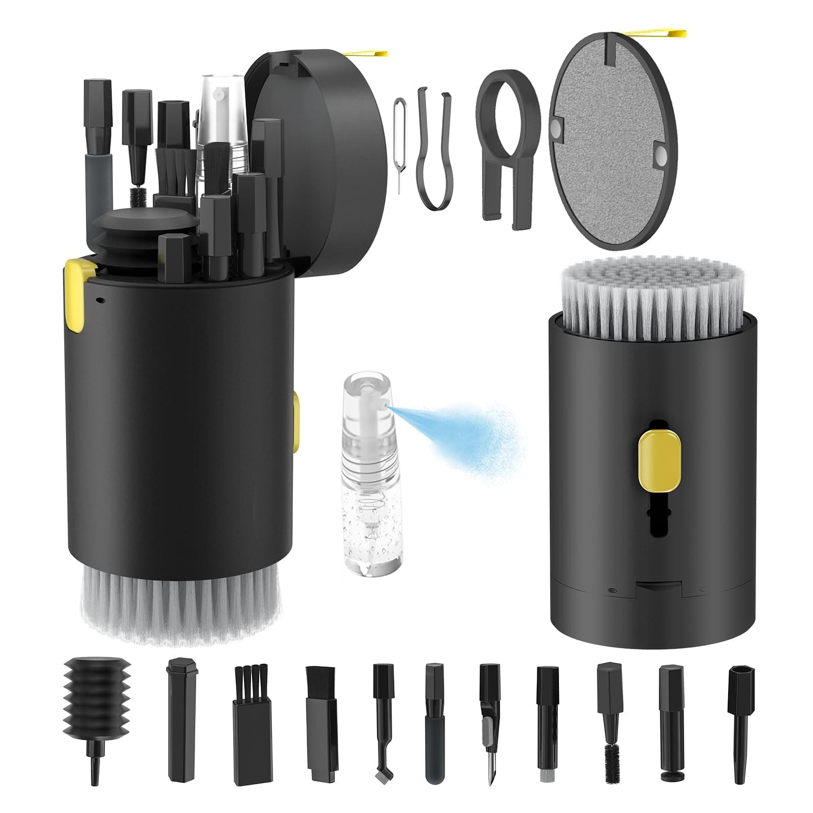 Keyboard Cleaner Kit, Electronics Cleaning Kit with Retractable Big Brush, Portable, 20 in 1 Multi-Tool Kit for Phones, Tablet, Computer, PC Monitor,TV Camera Lens with 2.5ml Mist Spray (Black)