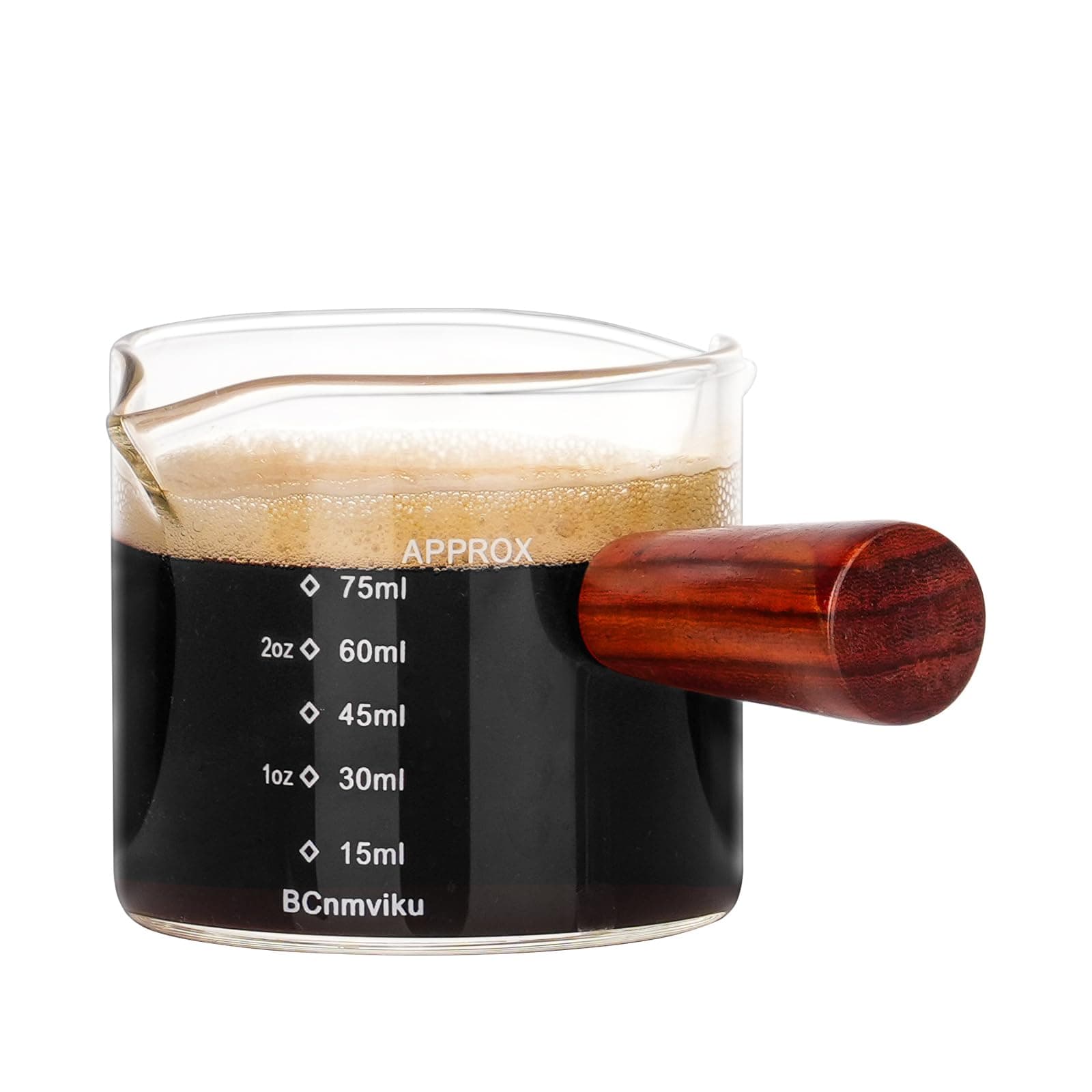 1 Pack Double Spouts Measuring Triple Pitcher Milk Cup with Wood Handle 75ML Espresso Shot Glasses Parts Clear Glass By BCnmviku