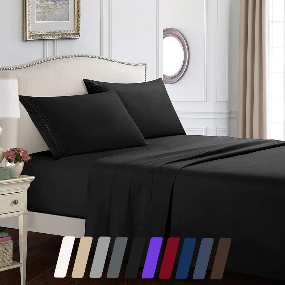 Miao Miao Home Extra Soft Luxury Set with Deep Pocket Wrinkle Free Hypoallergenic Bed Sheets(Black Queen)