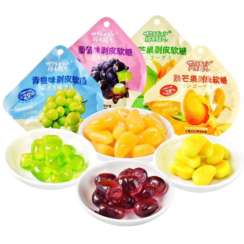 Peelable Candy,Mango White Peach Peeling Fruit Fudge,25% Fruit Juice Content Soft Candy,Litchi Grape Gummy Candy,Chinese Candy,Desserts,New Year Candies,Chinese Snacks Gift (Mixed flavors,5bags)