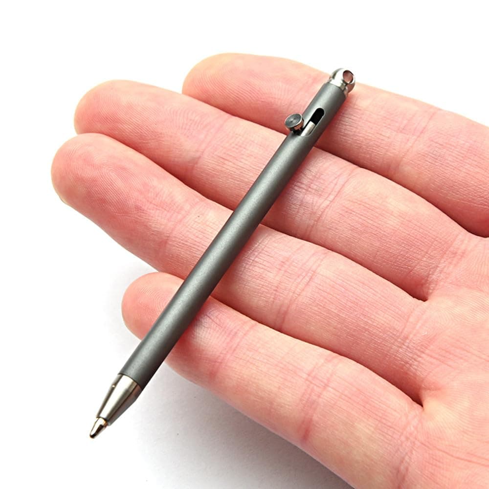 Mini Keychain Titanium Pen - Ultra Light Portable EDC Small Bolt Action, Outdoor Gadget Personality Creative Signature (Grey)