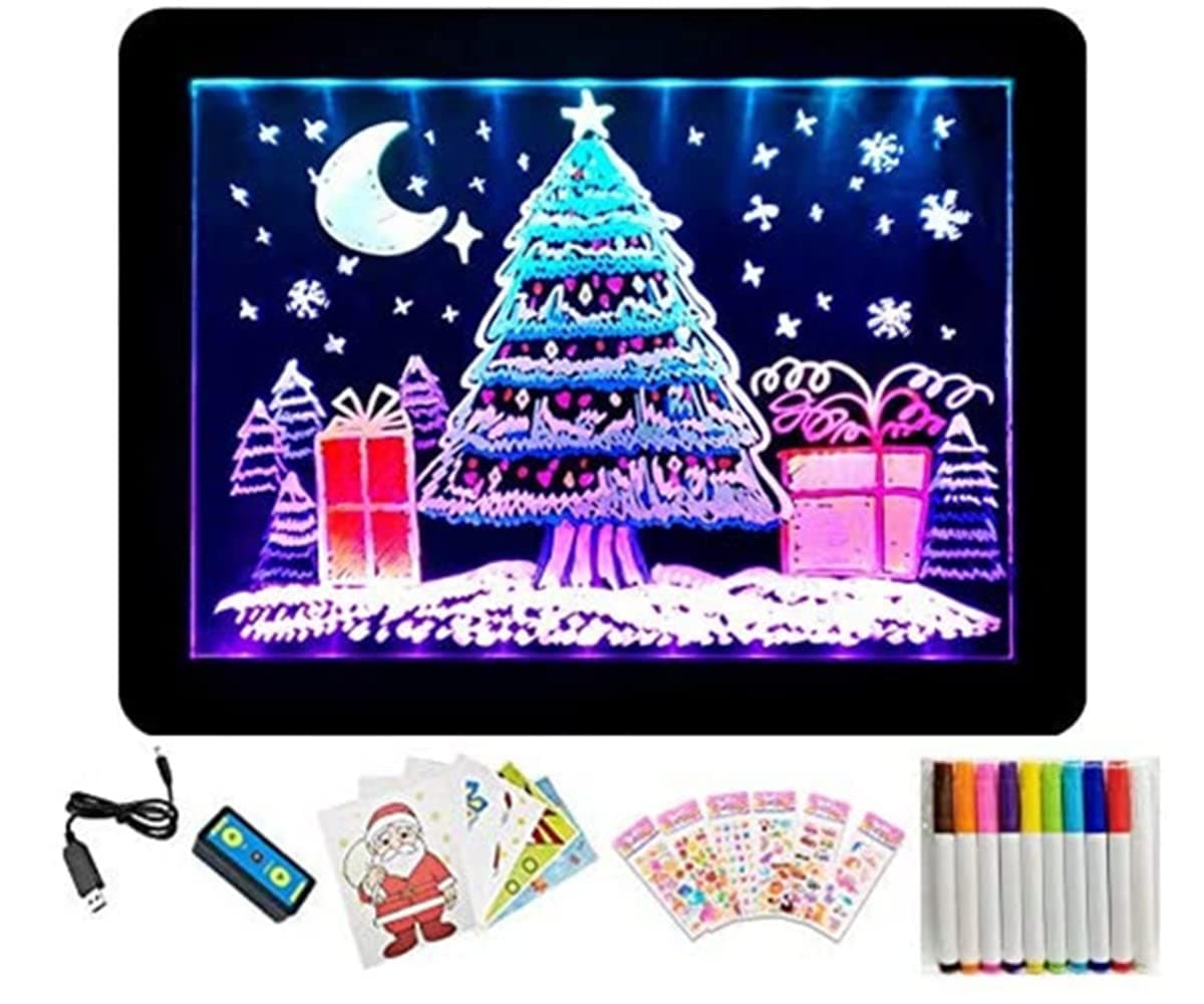 Acrylic Led Message Writing Board, 15.8 Inch Erasable Drawing Tablet for Kids, LED Light up Drawing Board, 36 Glow Neon Effect Magic Pad with 10 Pens Drawing Fun and Developing Sensory Toys for Autism