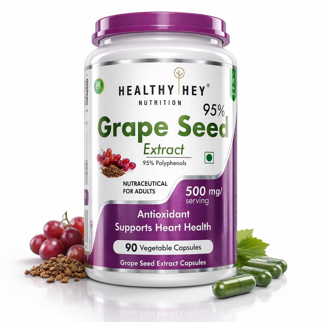 HealthyHey Nutrition Grape Seed Extract | Maximum Strength | 95% Polyphenols | 3 Month Supply | 90 Veggie Caps | (Pack of 1)