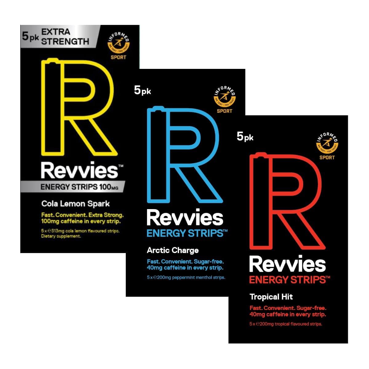 Revvies Energy Strips | Instant Boost | Suitable Pro Athletes | 15 Strips | 40mg Caffeine | Easy On The Stomach | Great for Exercise | Vegan | Sugar-Free | 3 x 5Pk