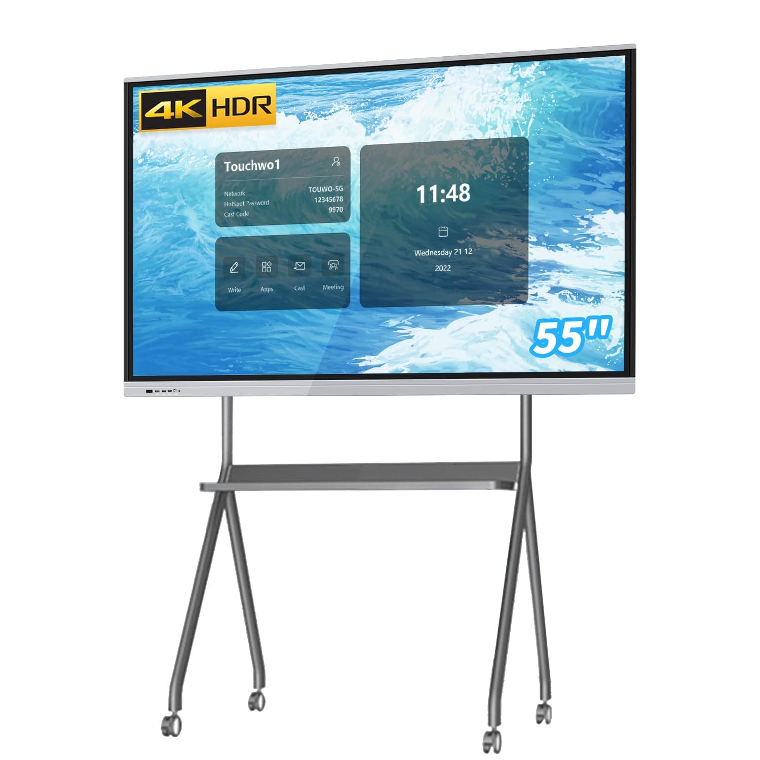 55" Touchscreen Monitor Smart Board, 4K Interactive Presentation Electronic Whiteboard with Android 13, Digital Signage Display for Office, Classroom,RAM 4GB+ ROM 32GB
