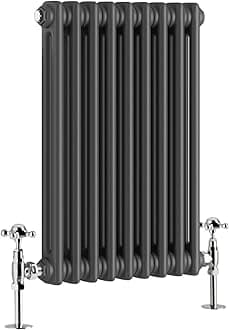 Warmehaus - Traditional Cast Iron Style Anthracite Double Column Horizontal Radiator 600 x 425mm - Perfect for Bathrooms, Kitchen, Living Room
