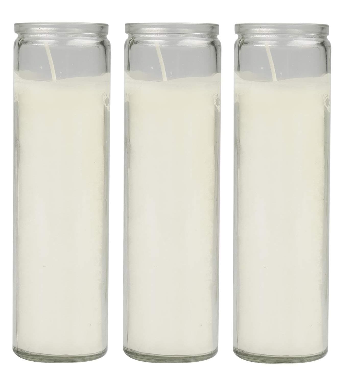 8" Classic Solid White Candle Wax in Tall Glass Jar, Set of 3 Pieces