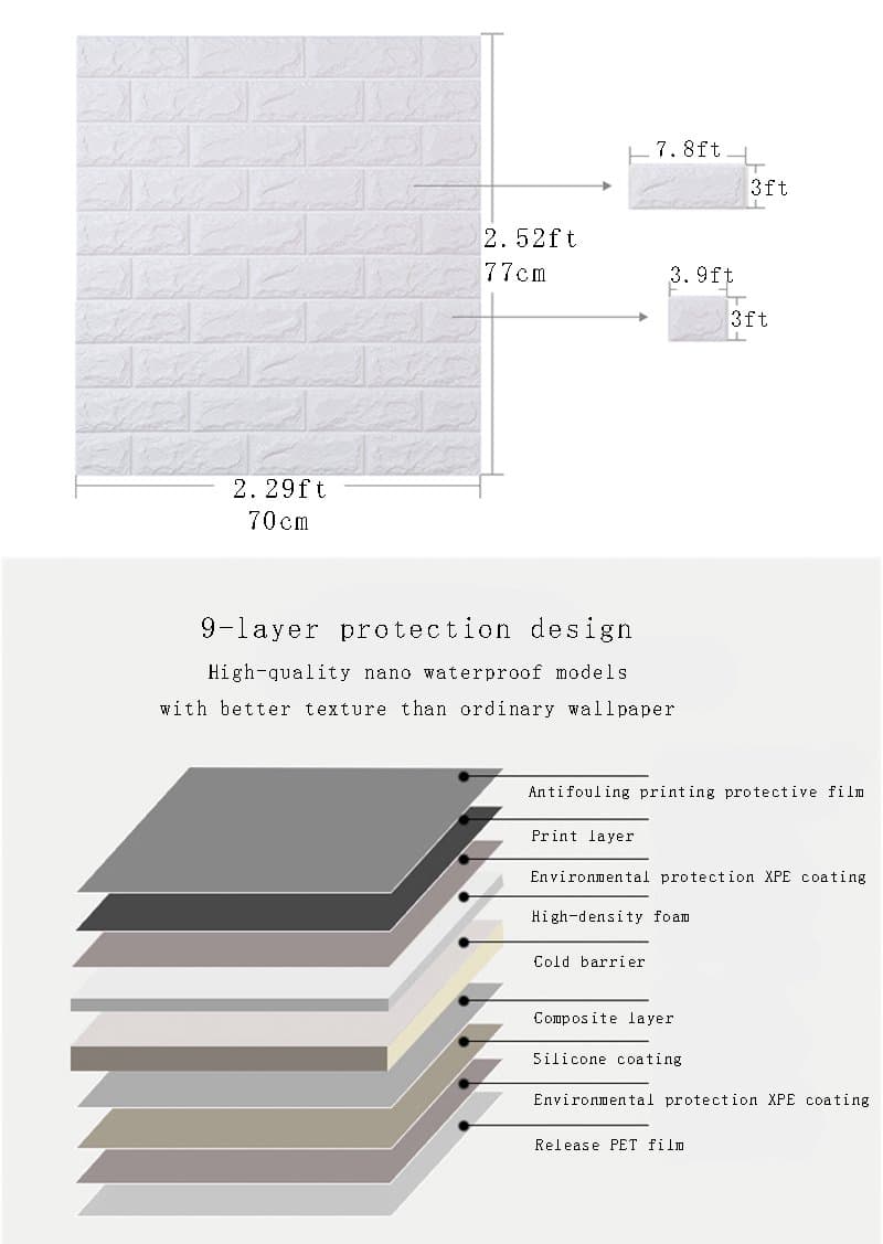 YOMM 5PCS 3D solid brick wall stickers, nano waterproof and XPE foam self-adhesive wallpaper crash soft pack bedroom living room background TV decorative art wall tiles (White)