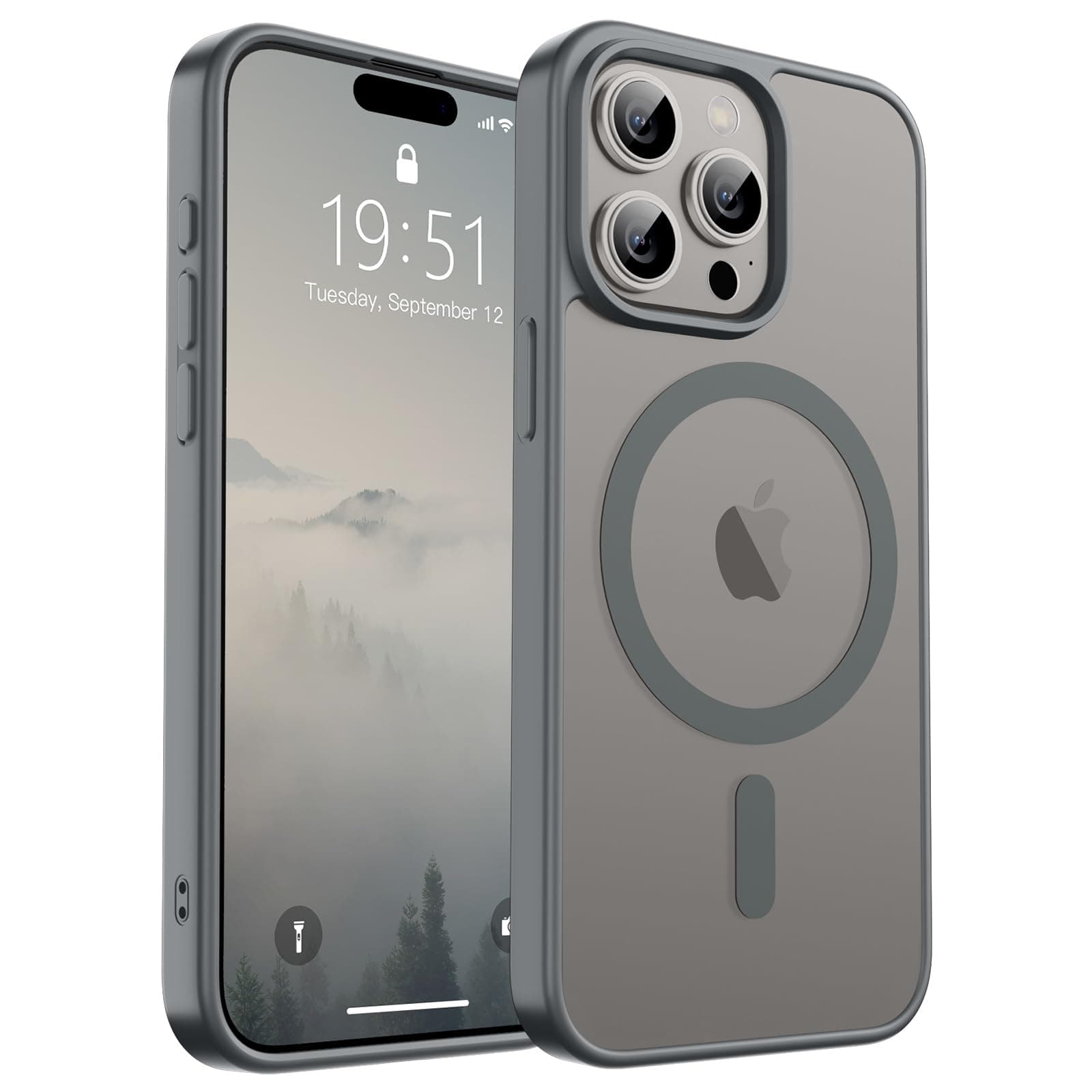 SUPFINE Magnetic for iPhone 15 Pro Case (Compatible with MagSafe) (Military Grade Drop Protection) Translucent Matte Shockproof Phone Case, Gray