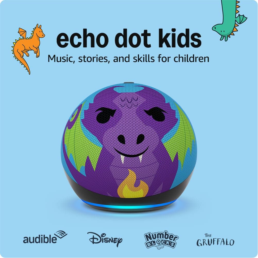 Echo Dot Kids (newest gen) | Wi-Fi and Bluetooth smart speaker | With 1 year of Amazon Kids+ content | Dragon, with Alexa+ Early Access