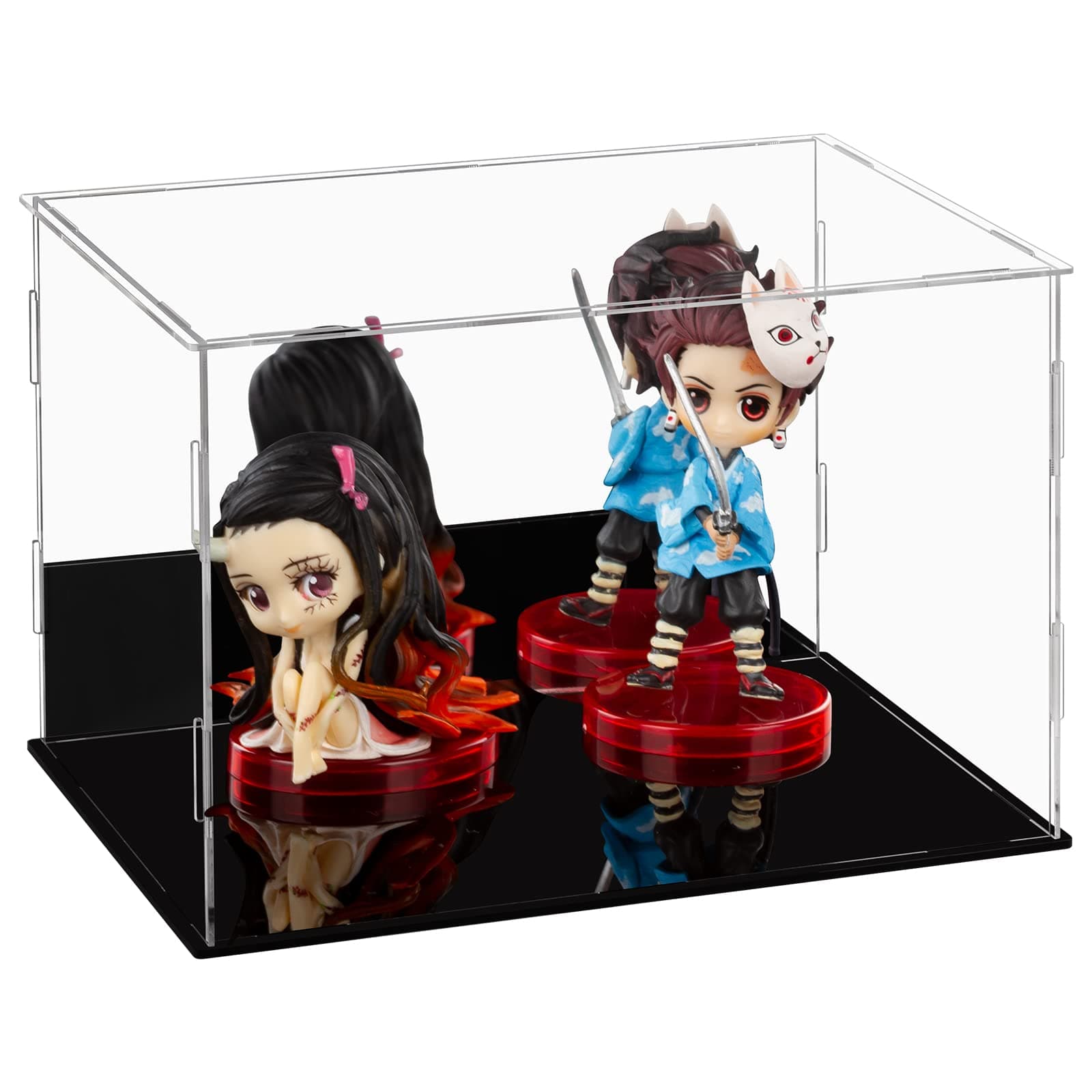 Ecoseao Acrylic Display Case with Mirror, Clear Acrylic Organizer Box Assemble Countertop Dustproof Protection Showcase for Action Figures, Collectibles, Home Storage (30cmx20cmx20cm)