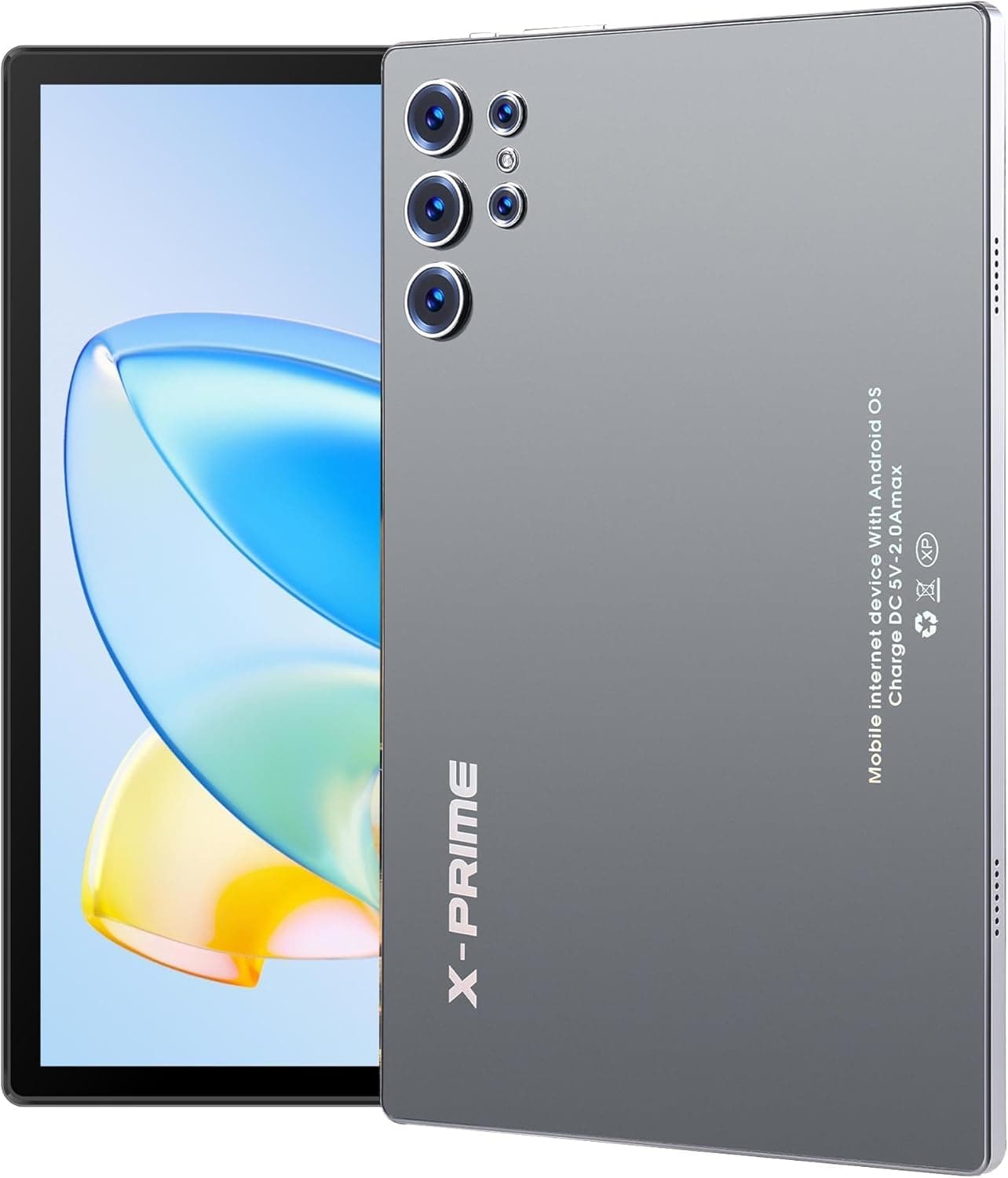 X-Prime S25 Ultra 10.1" Android 15 Tablet with Keyboard & Mouse | 5G + WiFi | HD+ AMOLED Display 3000x1440 | Dual SIM Kids Tablet | Dual Camera | Google Meet & Zoom (Grey)