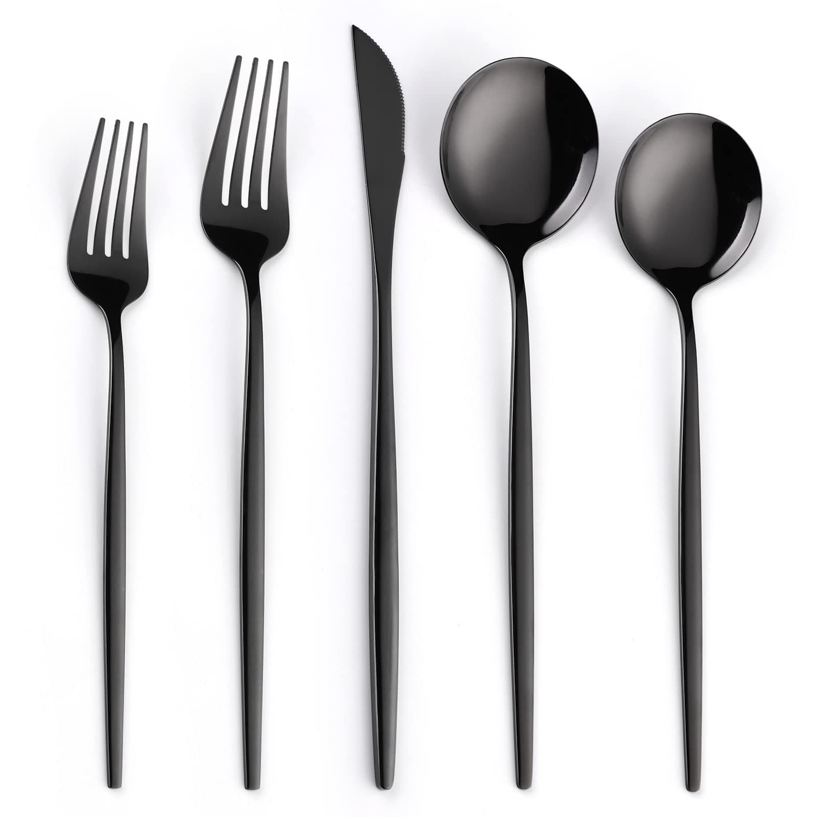 30-Pieces Utensil Set Flatware Set, Black Silverware Set for 6,Tableware Fine Dining Include Knives Forks and Spoons,Circular Fine Handle Cutlery Decorate Wedding Mirror Polished,Dishwasher