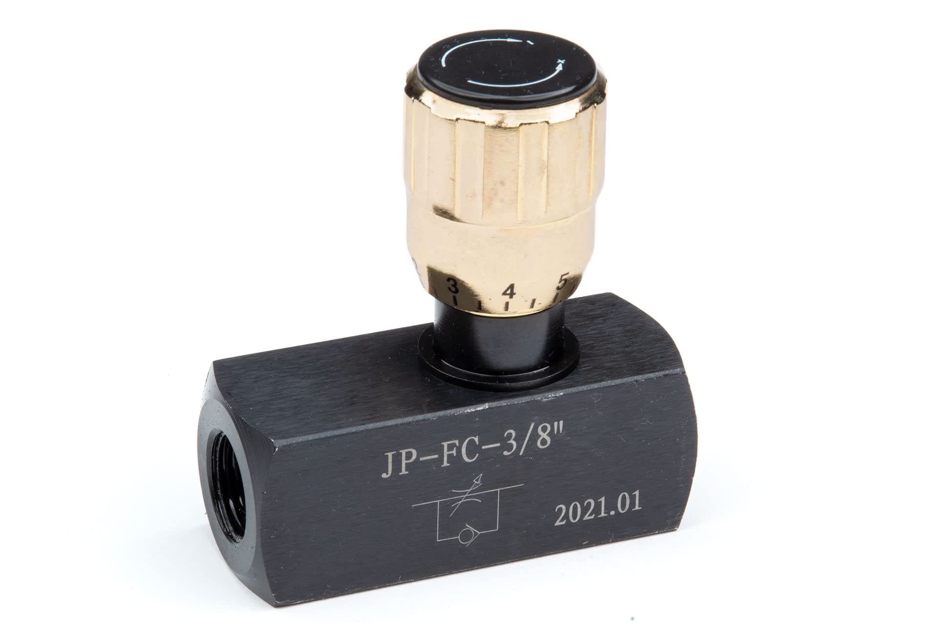 5000 PSI Hydraulic Flow Control Valve - 30 GPM Capacity - 3/8" NPT Port, Carbon Steel Construction, Adjustable Variable Flow with Shutoff Feature, Temperature Range to 176°F