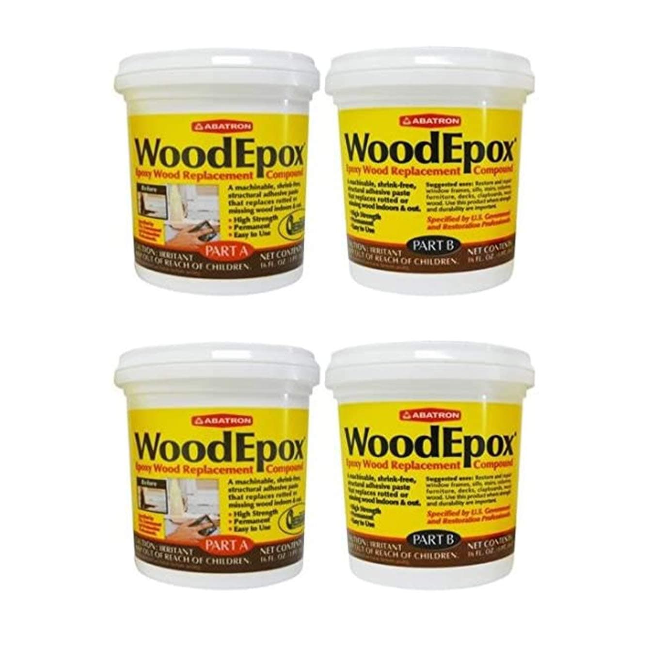 WoodEpox 2 Pint Kit - 2 Part Structural Epoxy Wood Replacement Compound - Shrink Free Filler That Repairs and Rebuilds Missing Wood (2 Pack)