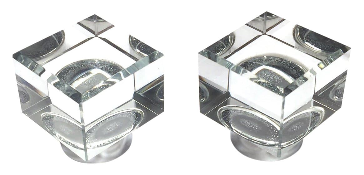 Hospitality Source Crystal Glass Finial Set Cube Shaped with Chrome Accent (Set of 2)
