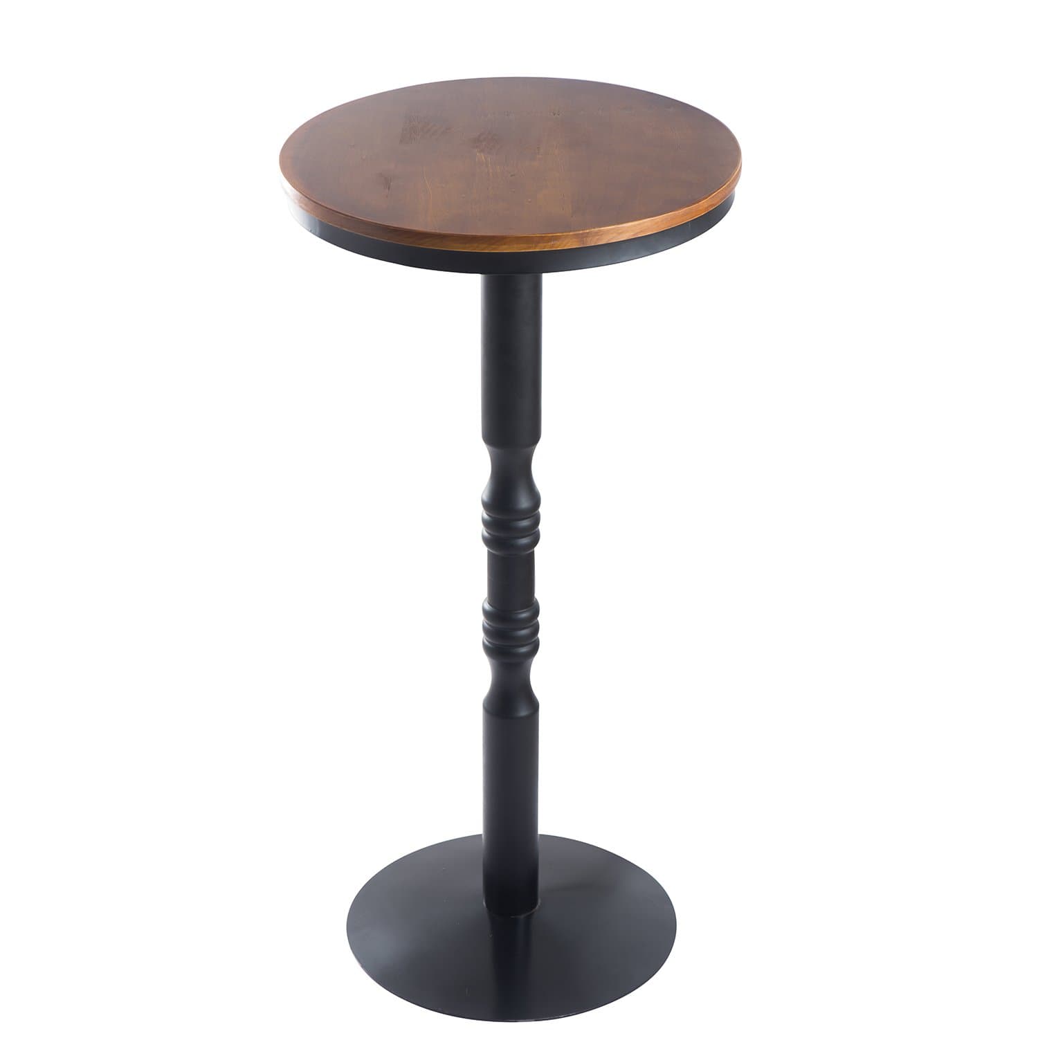 URANMOLE Wood Round Pub Bar Table Cocktail Table Pedestal Table - Kitchen Dining Room Bistro Coffee Garden Living Room Table - Wood Top Black Metal Leg and Base (Bar Tables)