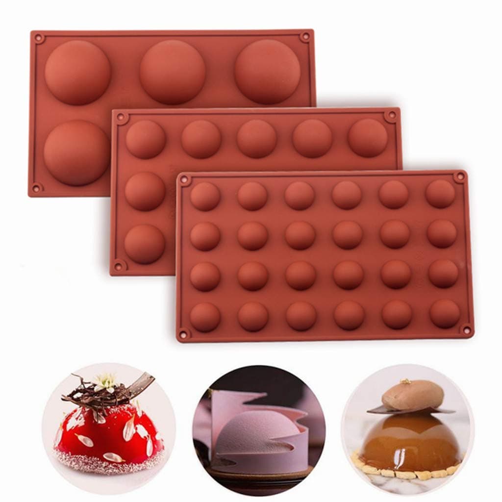 3 Different Sizes(6 Cups, 15 Cups and 24 Cups) Half Ball Mold Hemisphere Shape Silicone Chocolate Cake Dessert Silicone Mold