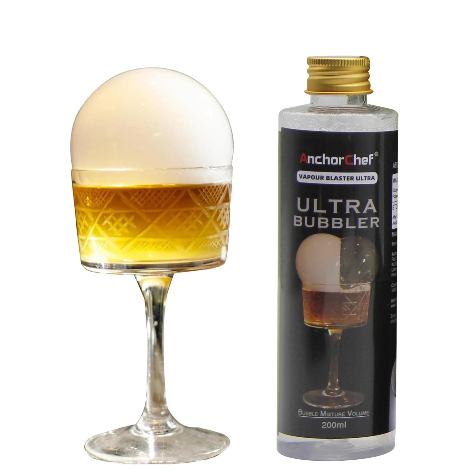 AnchorChef Decorative Bubble Mixture 200ml (2 Pack), Edible Bubbles for Cocktails, Aroma Bubbles Accessories for Cocktail Smoke Bubble Gun - Bartender Accessories -Works with Vapour Blaster Bubble Gun