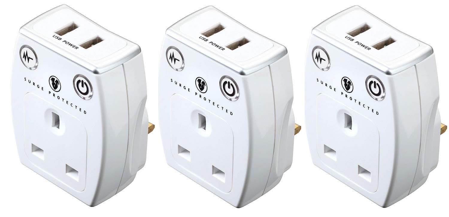 3 X 2 x 2.1amp USB Charger with 13amp Plug Through Surge Protected Power Socket - Polished White