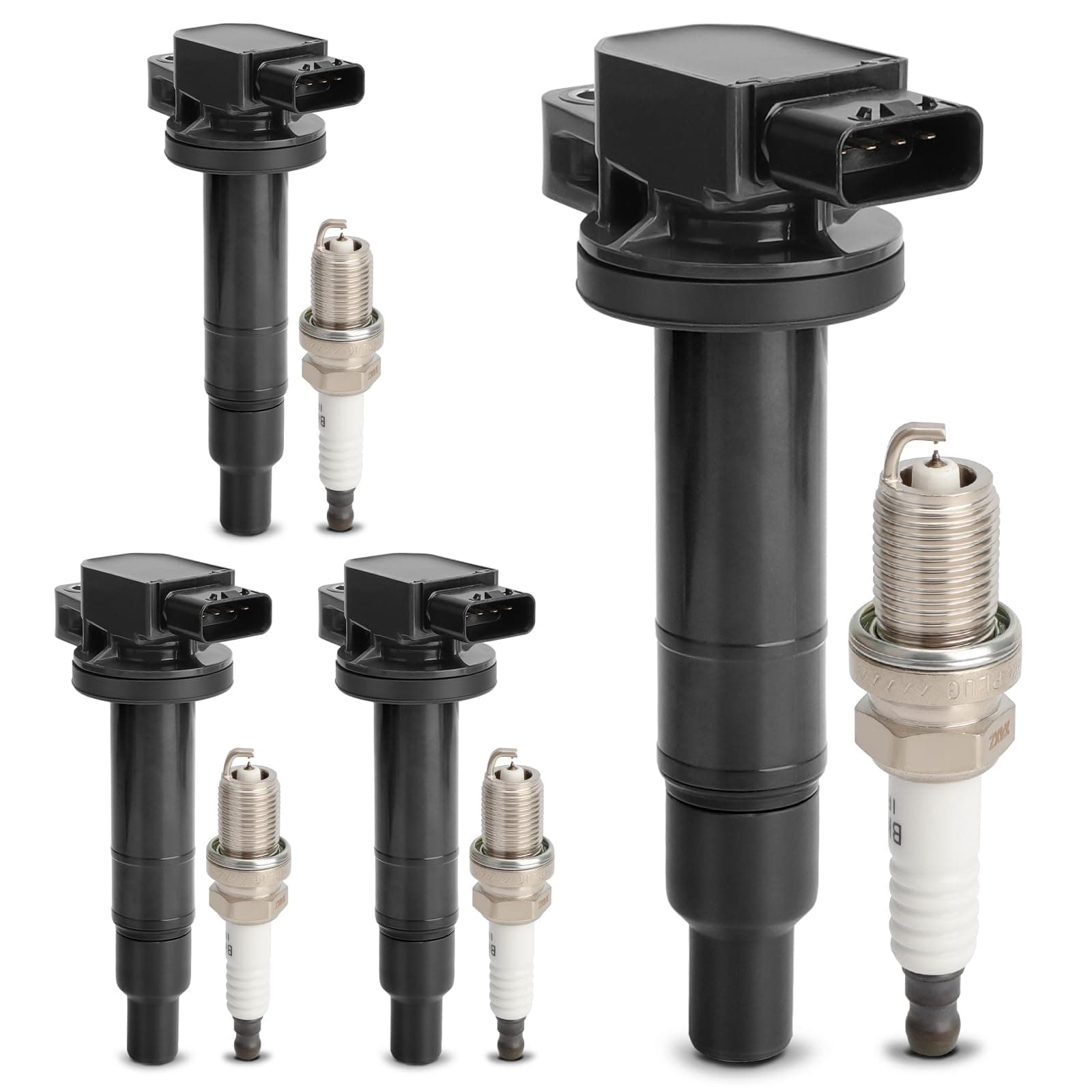 UF316 Ignition Coil Pack & 7090 Double Iridium Spark Plugs - Compatible with Toyota Prius, Prius C, Yaris, Echo, Scion xA, xB - Set of 4