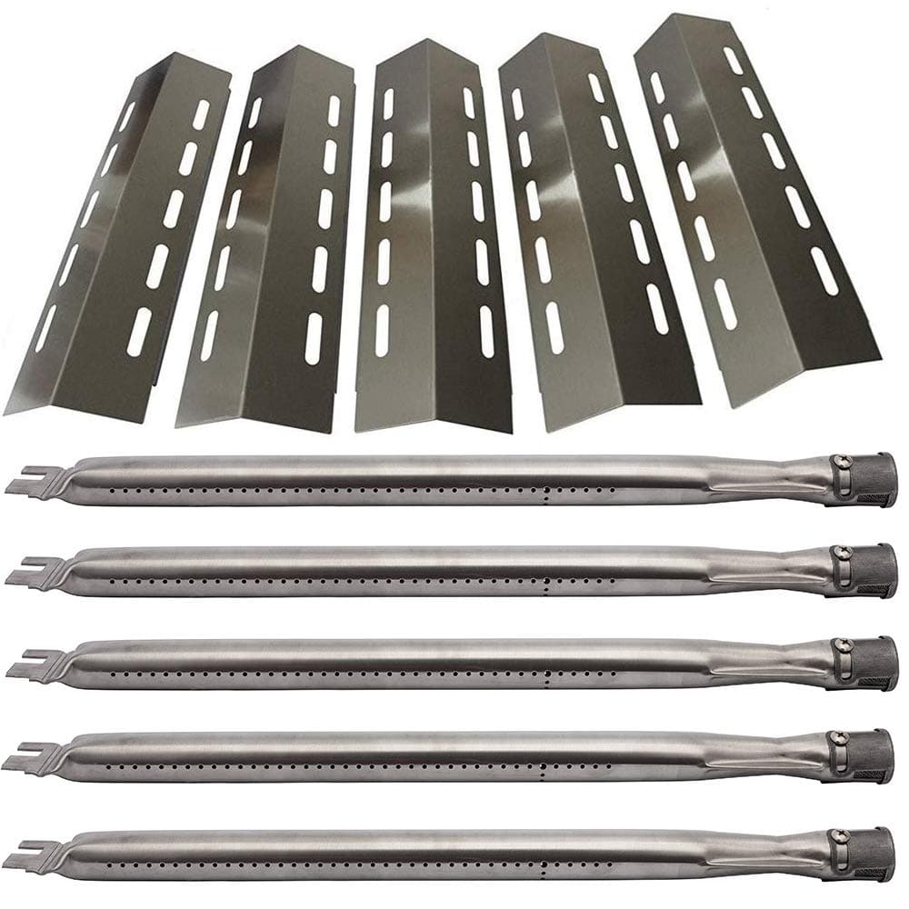SC0500701 (5-Pack) SA3041 (5-Pack) 16 7/8" Stainless Steel Heat Plate & Stainless Steel Burner Replacement for Ducane 5 Burner 30500701,30500097,30400045,30500702,30400043,30400042 Gas Grill