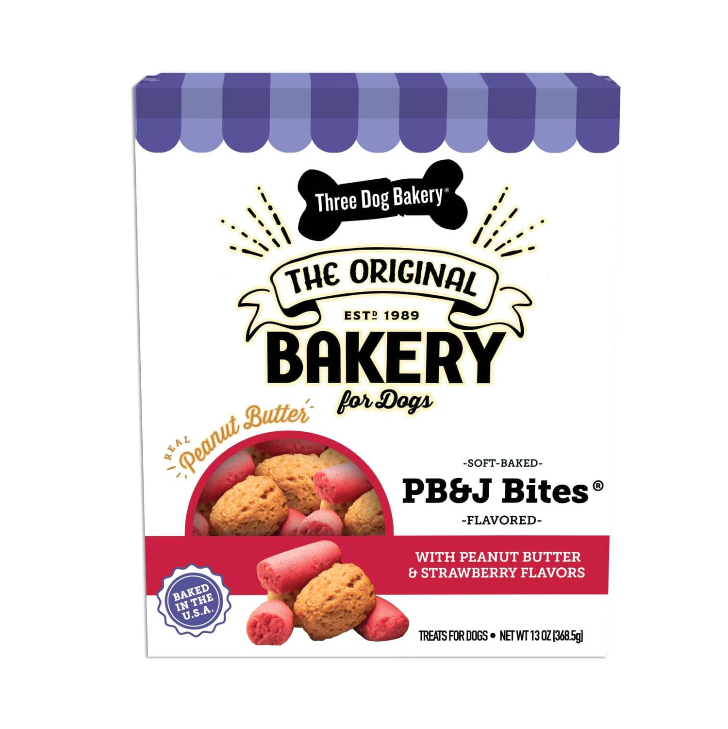 Soft Baked PB&J Bites, Peanut Butter & Strawberry Flavor, Premium Treats for Dogs, 13 Ounce Box, brown (320035)