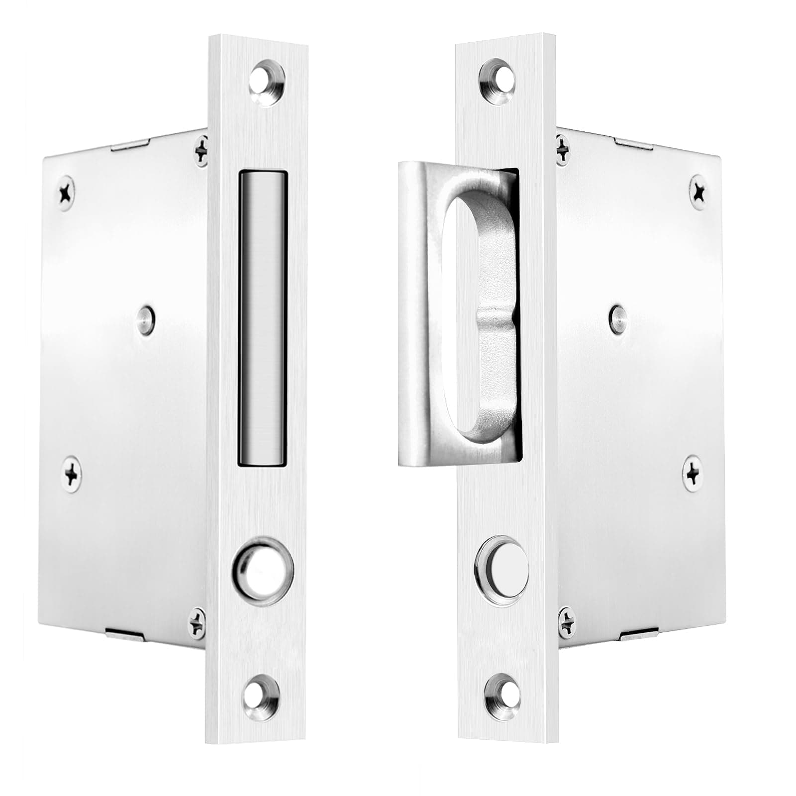 Dontay Pocket Door Edge Handles,Push Automatic Bounce Switch,Sliding Door Pull Hidden Hardware, Flush Pulls Ring, Easier to Grasp and Use (2, Satin Nickel)