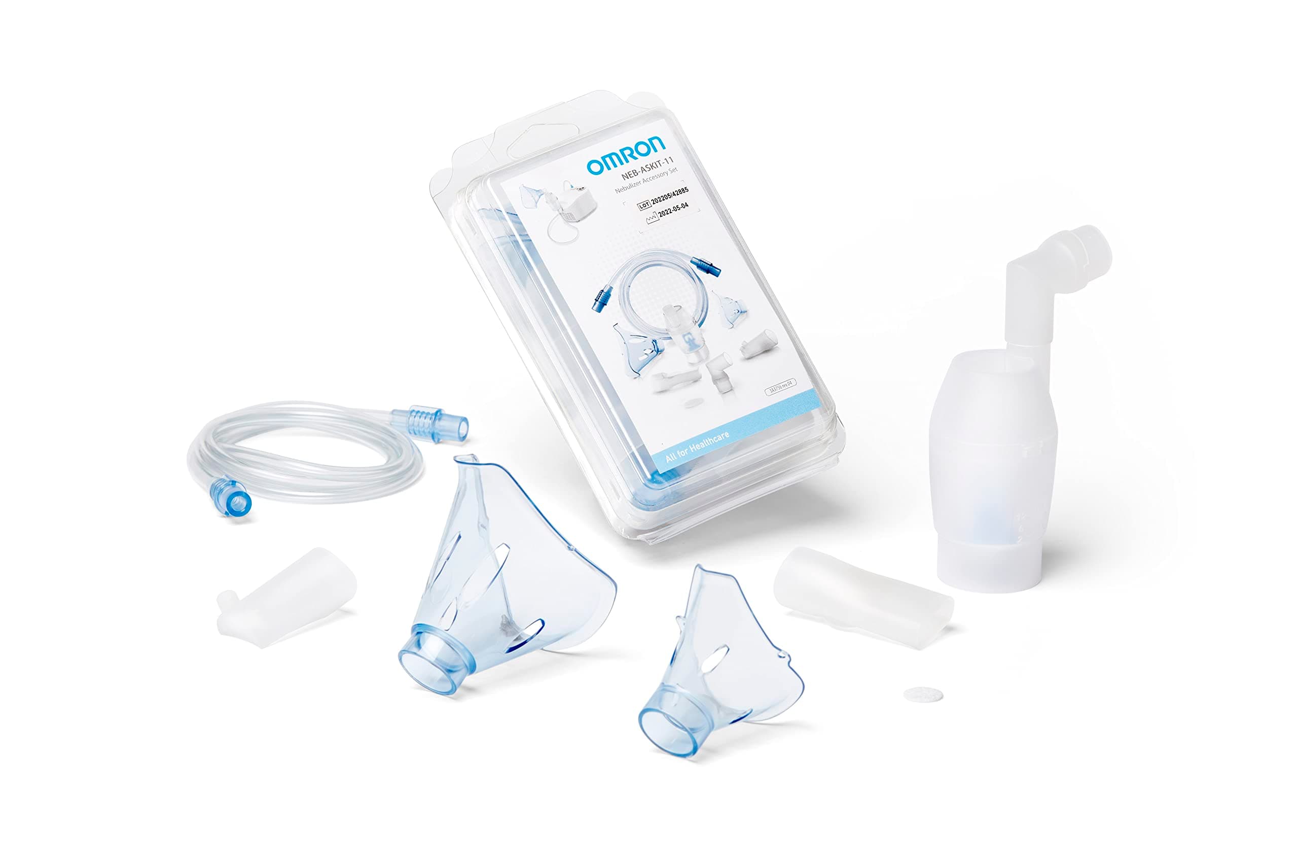 NEBASKIT-11 Complete Accessory Replacement for Adults & Kids | Aerosol Nebuliser Accessory Set for OMRON C102 Total | Masks, Mouthpiece, Nose piece, air Tube | OMRON Original Accessory