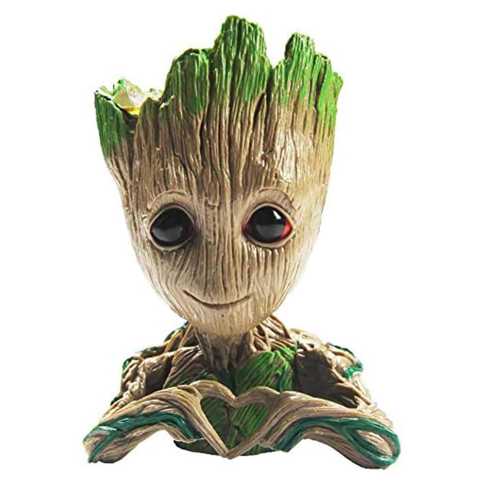 B-Best Baby Groot Pen Pot Tree Man Pens Holder or Flower Pot with Drainage Hole Perfect for a Tiny Succulents Plants 6" (Brown)