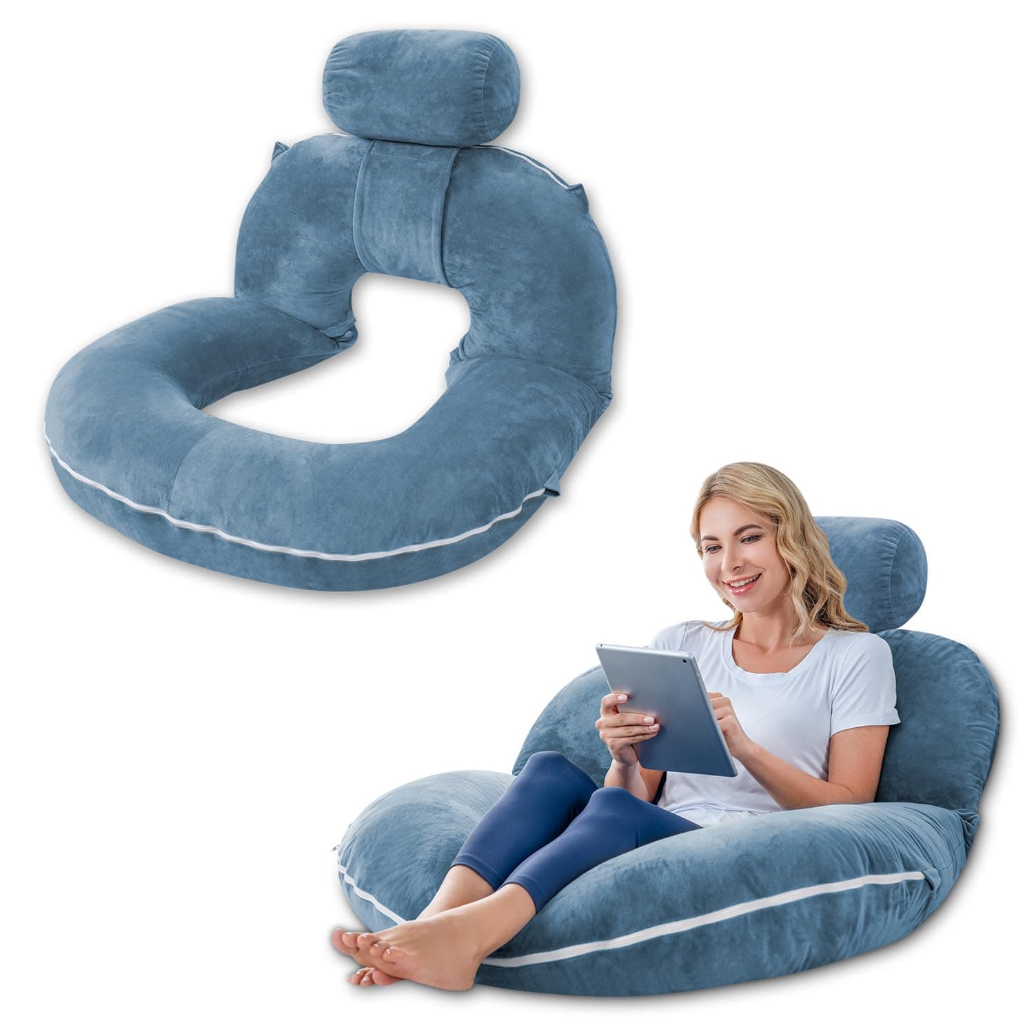 INSEN Reading Pillow, Back Pillow for Sitting in Bed for Reading, Nurse & Relax, Reading Pillow for Adults, Moms & Kids, Sit Up Pillow for Bed, Upgrade, Blue