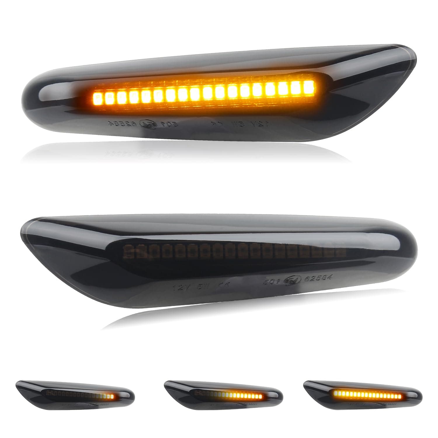 NDRUSH Sequential LED Side Marker Turn Signal Lights Compatible with BMW E90 E91 E92 E93 E46 E53 X3 E83 X 1 E84 E81 E82 E87 E88, Smoked Lens, Pack of 2