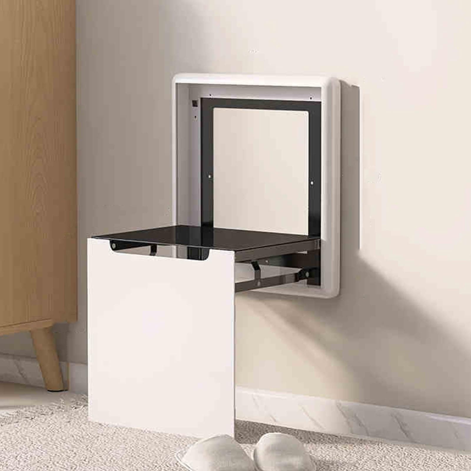 Folding Chair, Wall-Mounted Folding Stool Chair, Wall Seat Folding With Support Legs Saving Space Suitable For Various Occasions(A1)