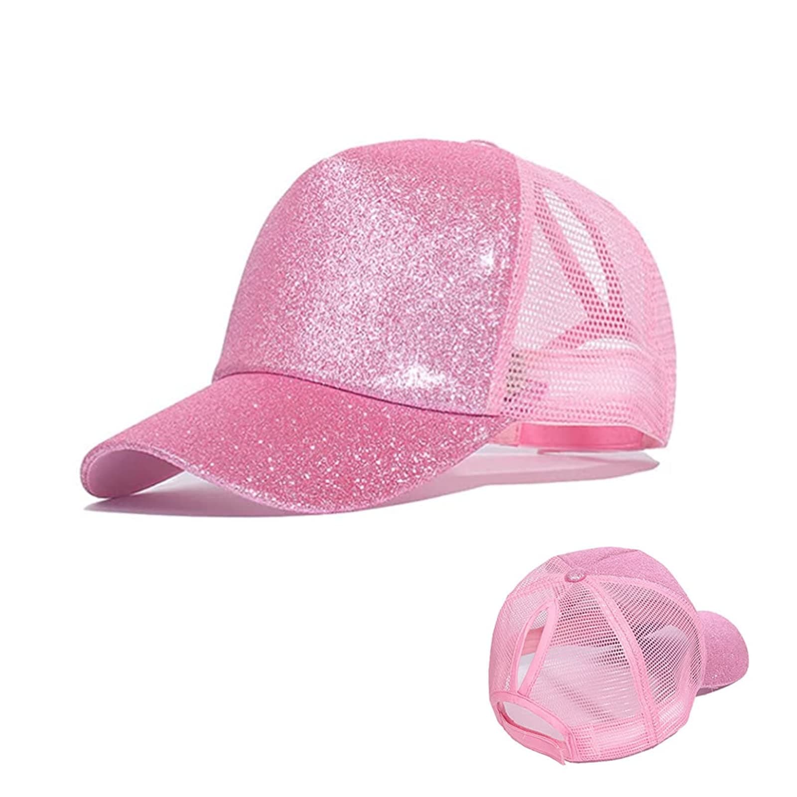 DWE Visor Cap, Summer Glither Ponytail Cap Mesh Hats Casual Adjustable Sport Caps Baseball Cap for Women Girls (Light Pink)