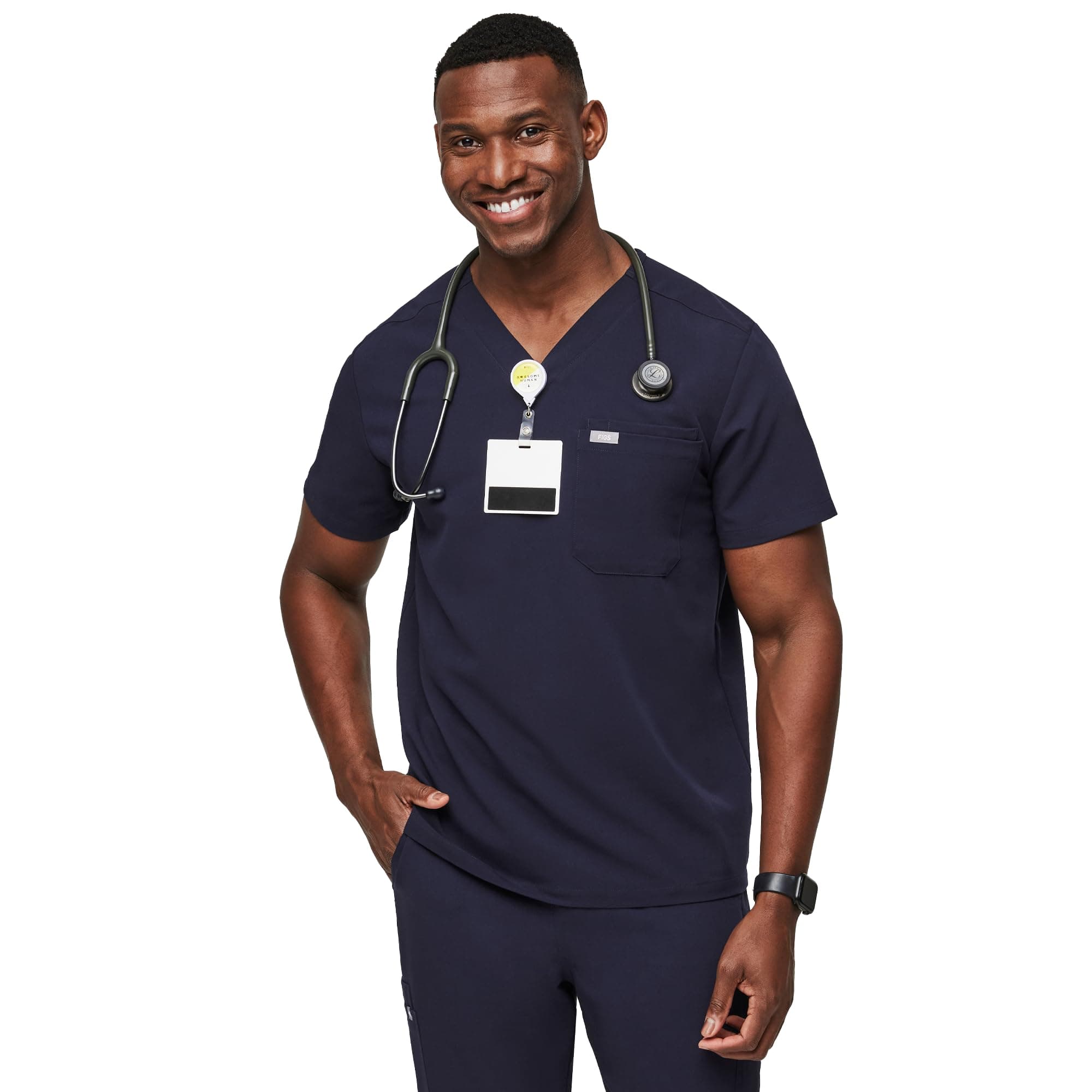 Leon Scrub Top for Men – 3 Pockets, Tailored Fit, Modern V-Neck, 4-Way Stretch, Moisture-Wicking